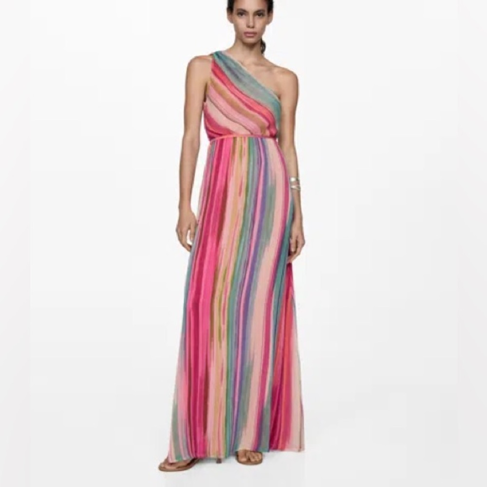 Mango stripe one shoulder Maxi dress multi color